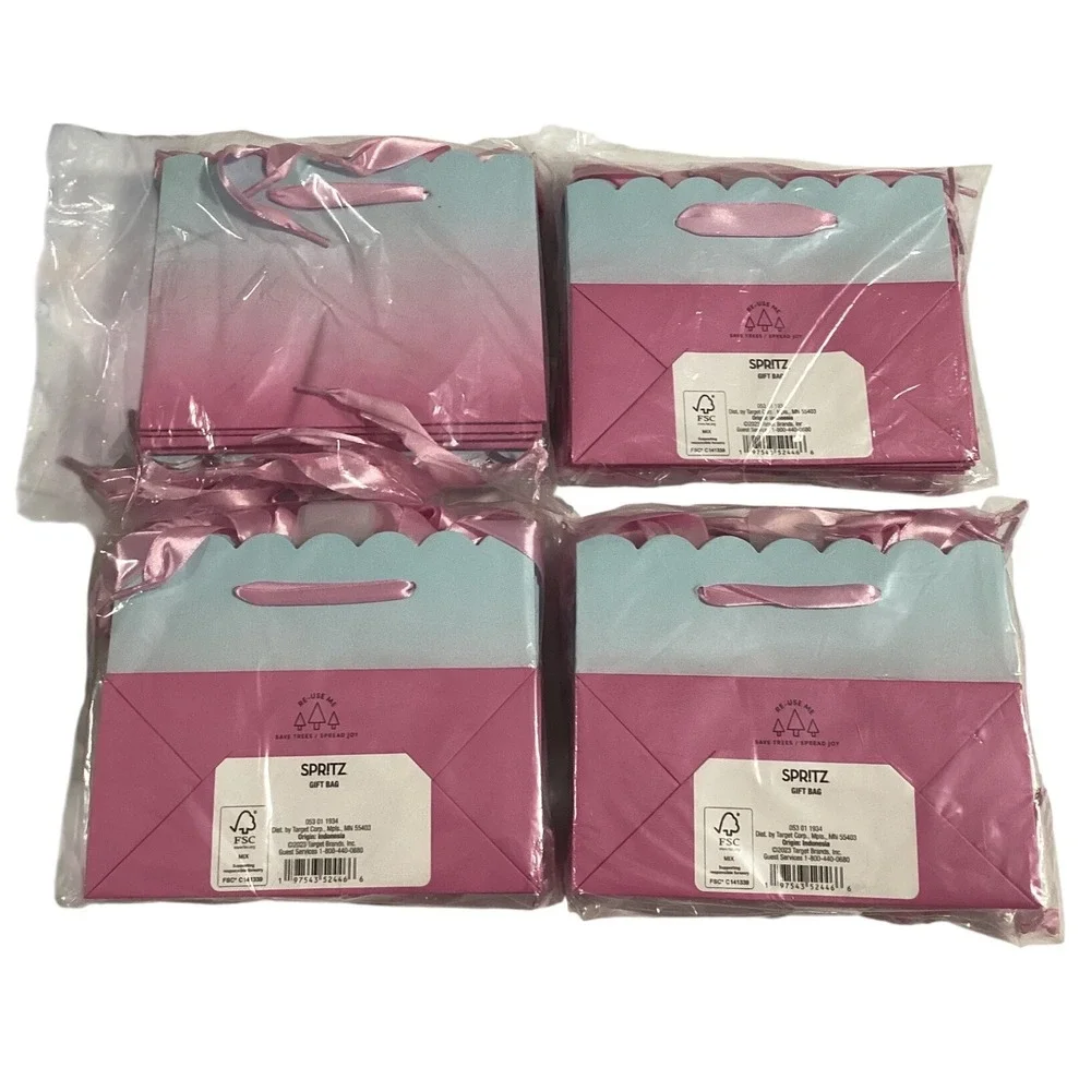 Spritz Gift Bags Pink Blue Ombre Scalloped Edge‎ Party Favors 4 Packs New